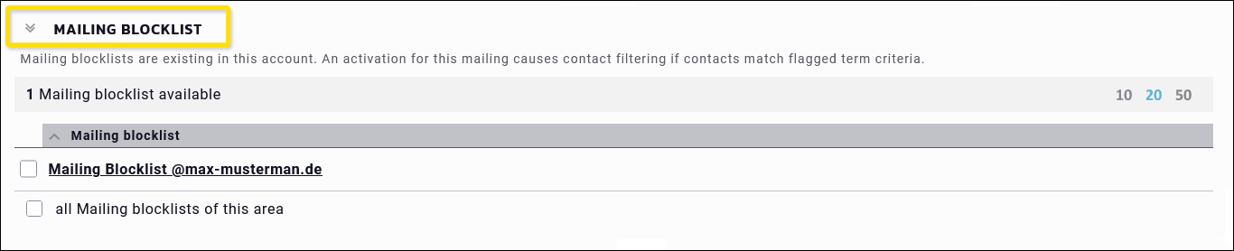 Maileon: Mailing Blocklist in the Target Group phase.