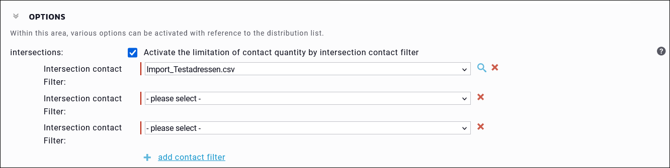 Maileon: Intersections by selecting contact filters in the Target Group phase.