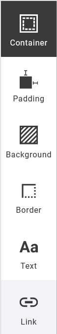 Maileon: Editor2, app panel vertical menu for text block editing.