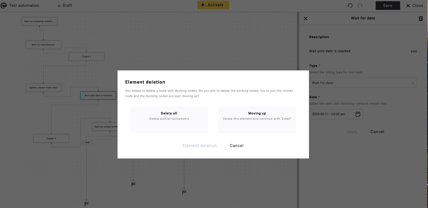 Fig. 35: Option to delete all successors or only the selected element.