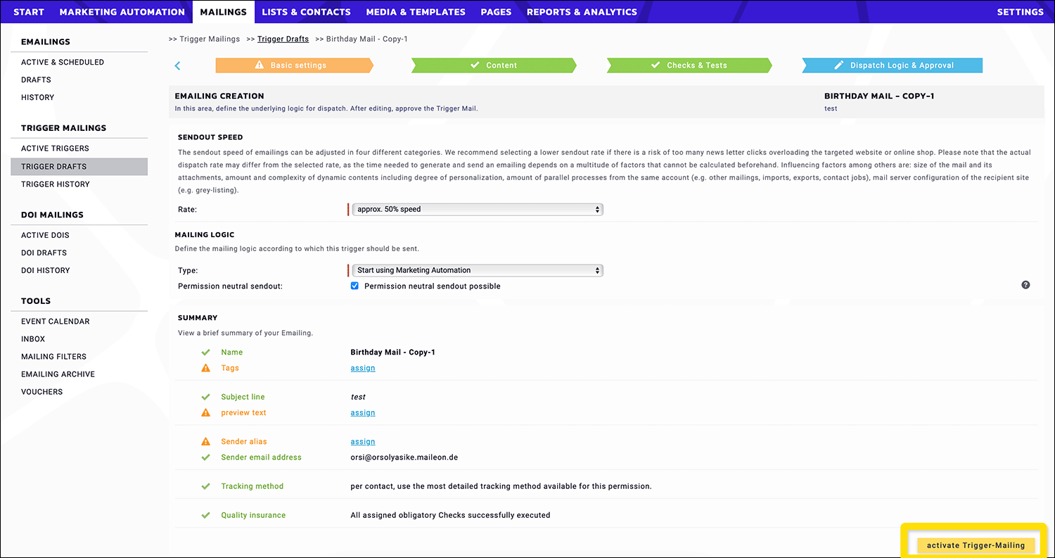 Maileon: Trigger FAQ, activating new version after image replacement.