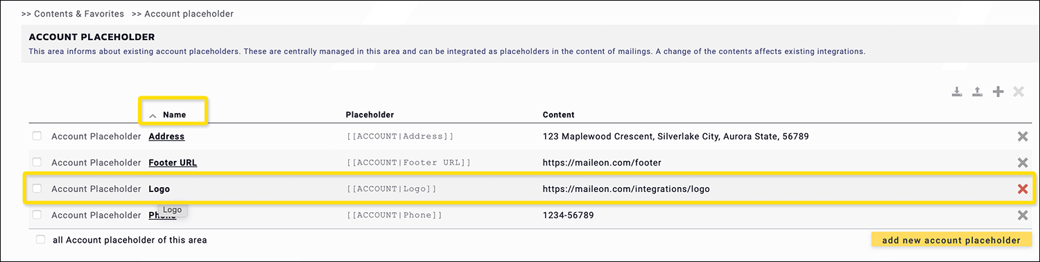 Maileon: Trigger FAQ, editing account placeholder.