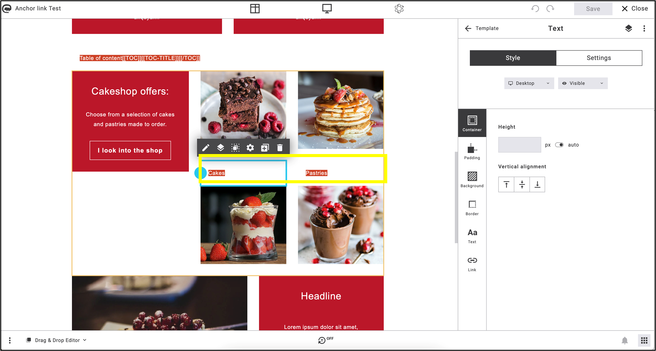 newly created Textblocks in a e-mail template