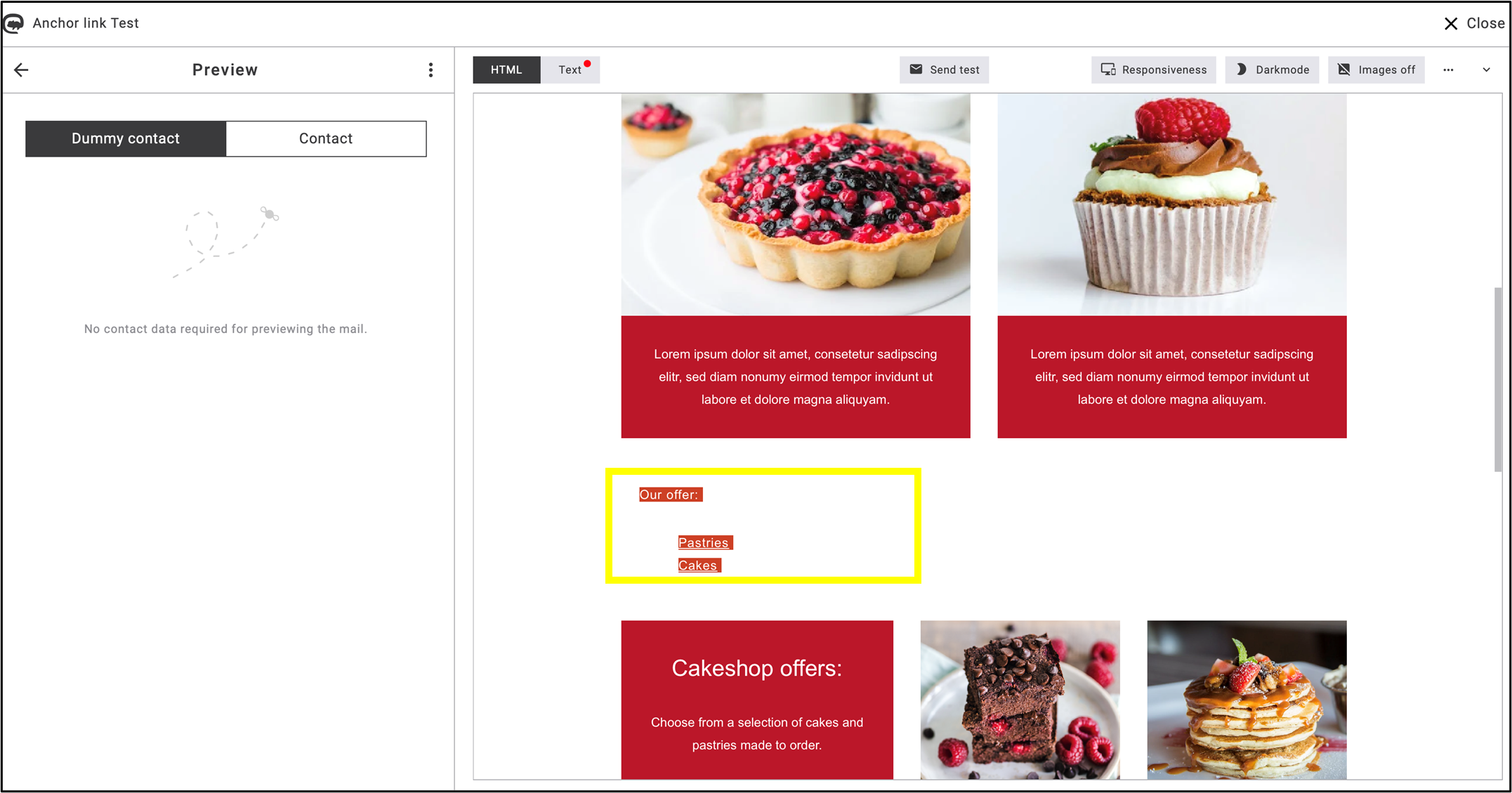 A E-Mail Newsletter with a highlighted Textbox that contains a heading as well as Keywords marked with a # which are otherwise invisible