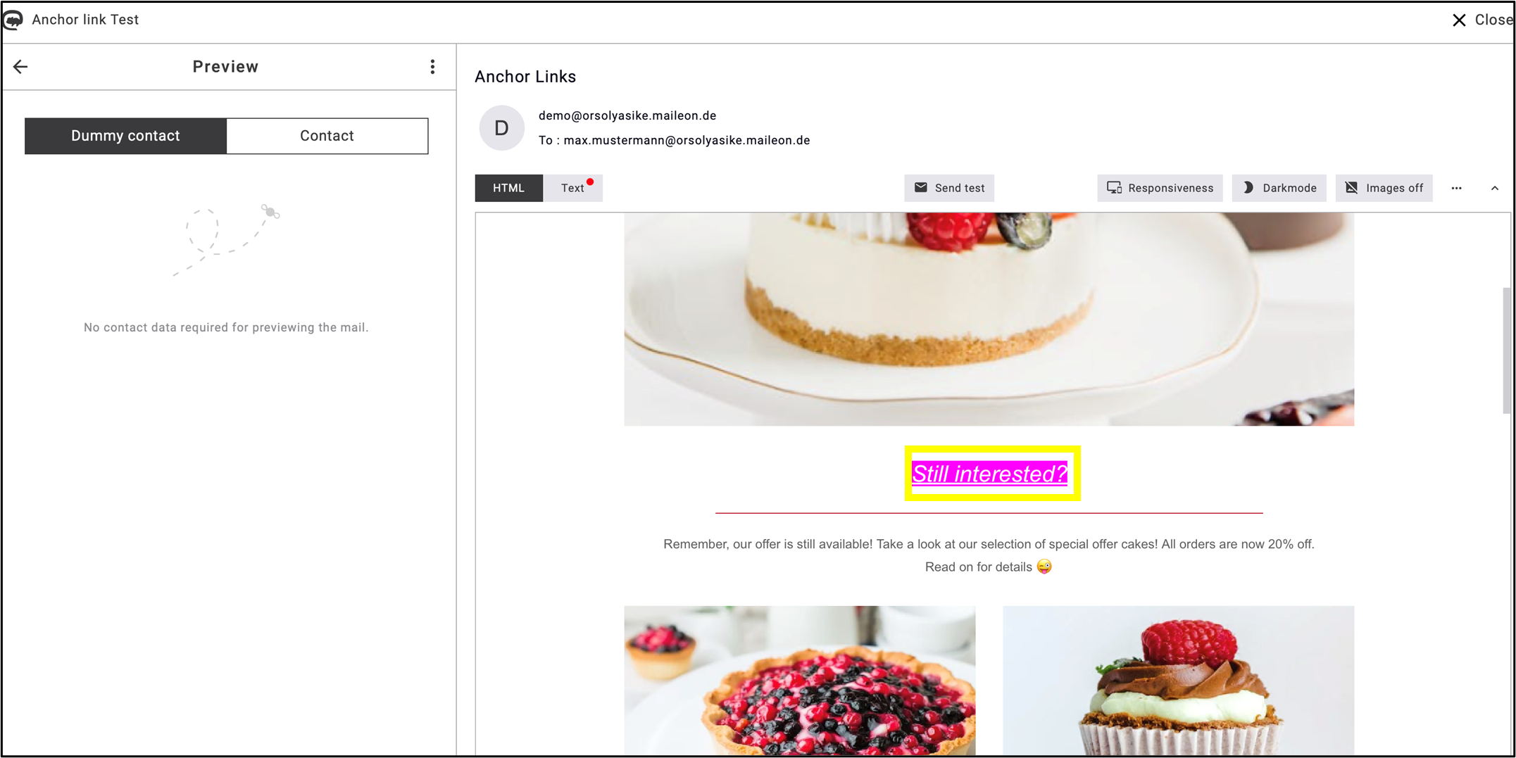 A picture of the newsletter scrolled to the position of the set keyword