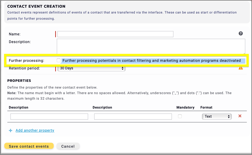 Fig. 3: Selecting the ‘Further processing’ checkbox is an option to store data.