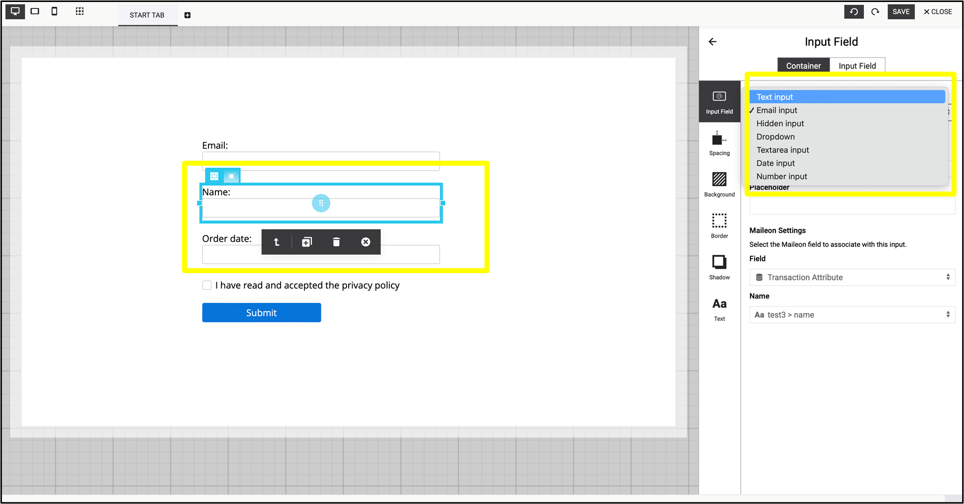 Fig. 13: Switch the type of element into ‘Text input’.