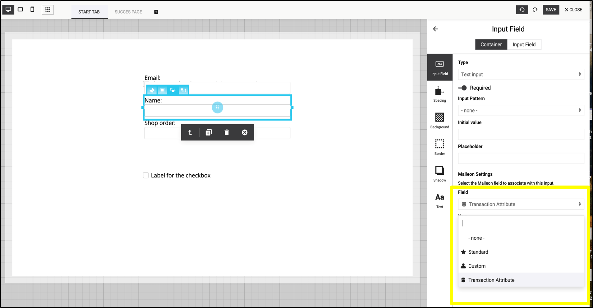 Fig. 15: Switch the ‘Field’ into ‘Transaction Attribute’.
