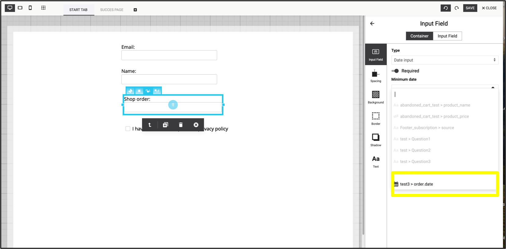 Fig. 20: The ‘order.date’ is the only option that can be selected in this section.