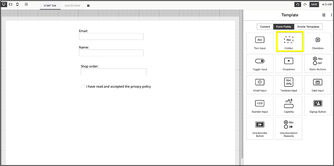 Fig. 21: Add a ‘Hidden field’ to you process.