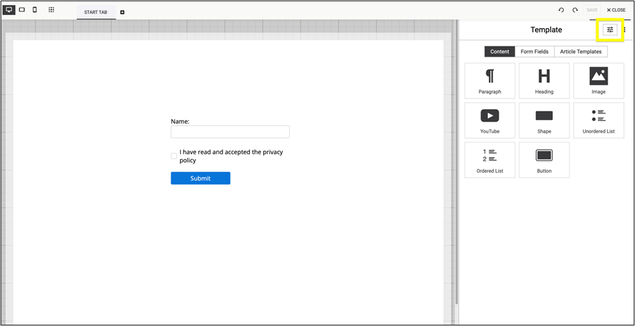 Fig. 4: Connect tracking data by opening the ’Page Settings' in the ’Landing Page Editor’.