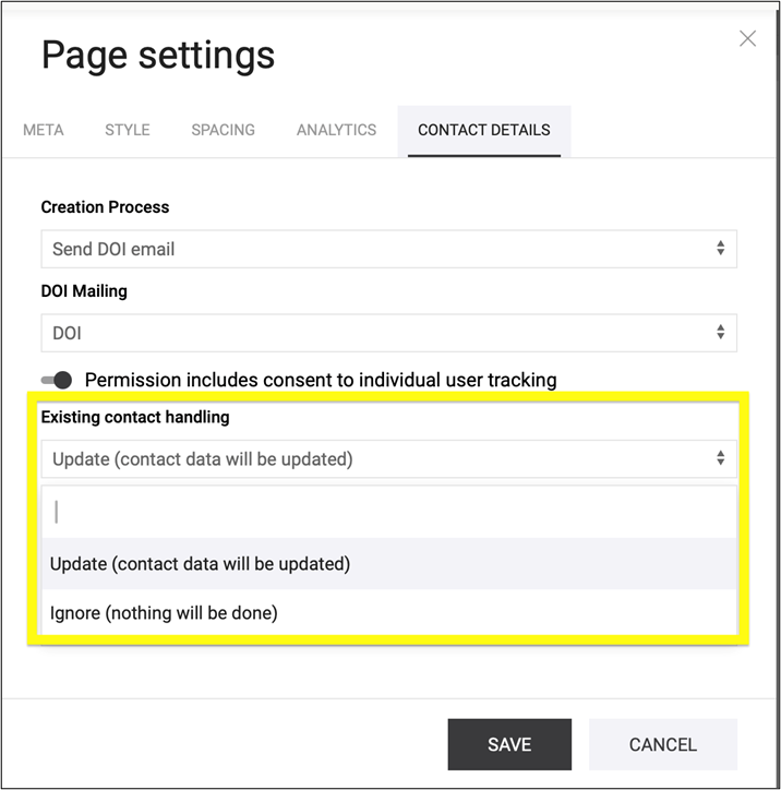 Fig. 8: Choose ‘Existing contact handling’ based on your business needs.
