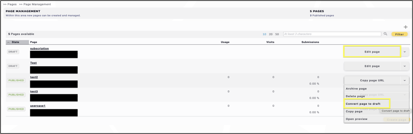 Fig. 5: Convert your page back to draft at any time.