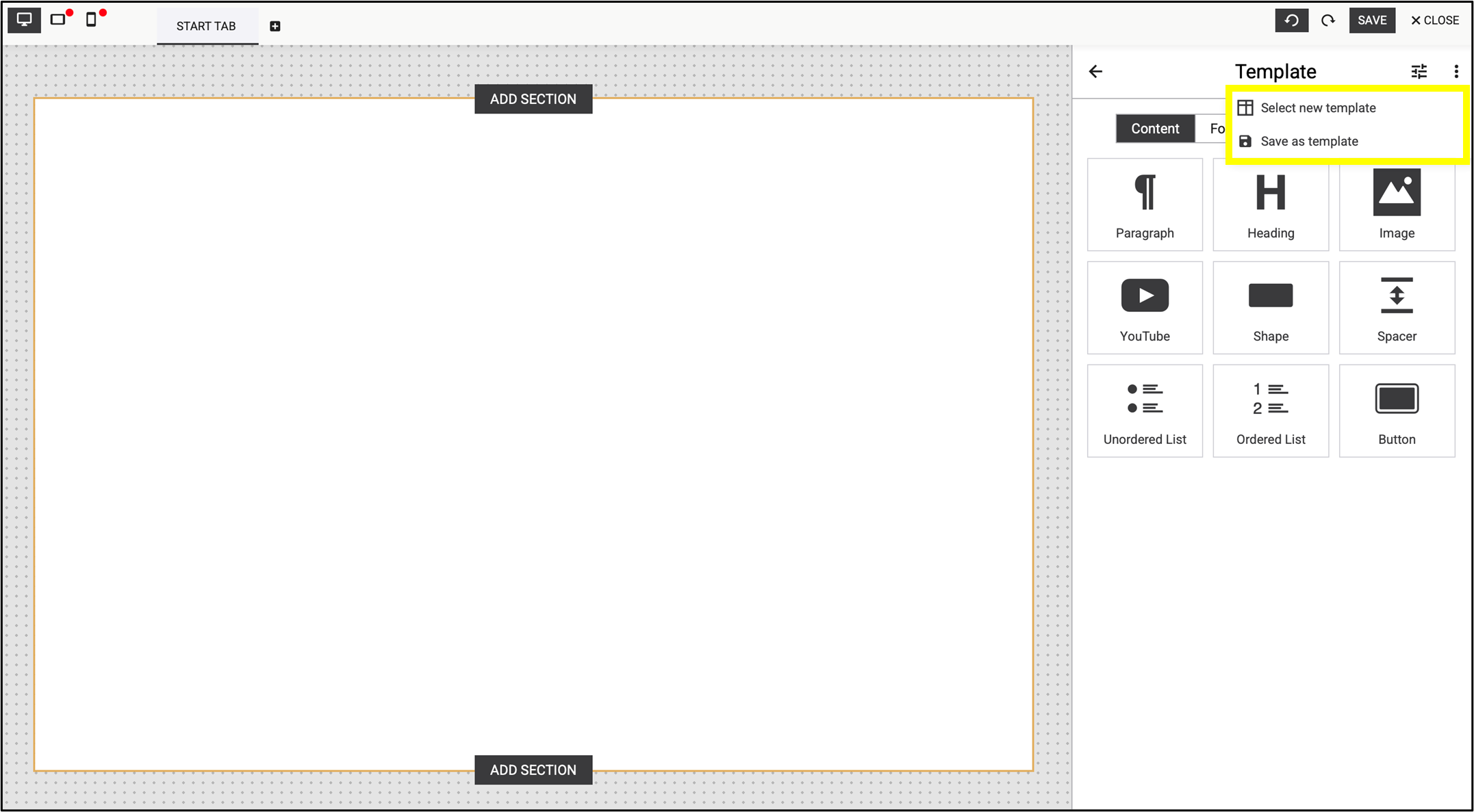 Fig. 12: Select the previously saved templates by clicking on the three dots in the right corner.