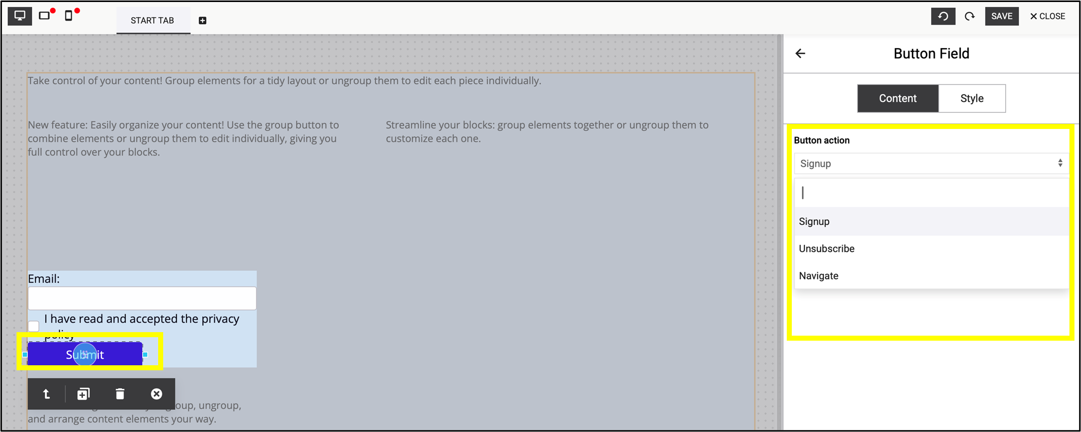 Fig. 28: Select the type of the form by clicking ’Submit’.