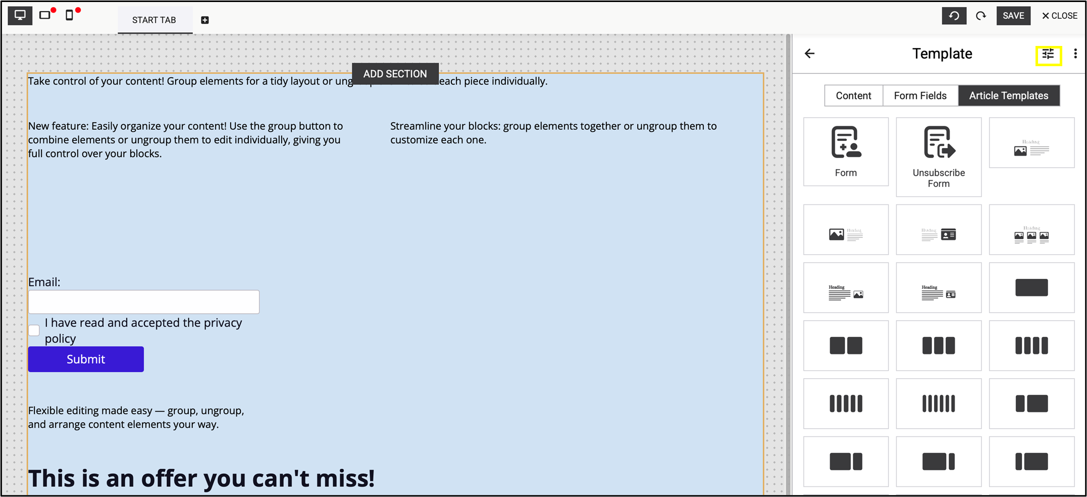 Fig. 29: Open ’Page Settings’ in the top corner.