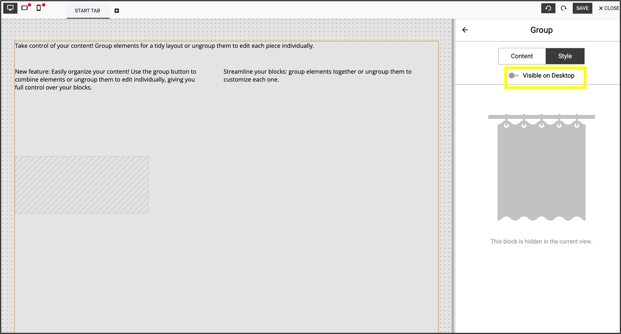 Fig. 37: You can use hidden fields by dragging the ’Visible on Desktop’ slider.