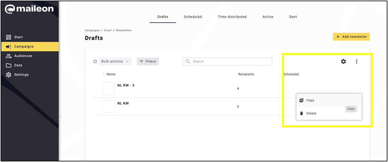 Fig. 8: Access copy and paste options via the 3-dot menu.
