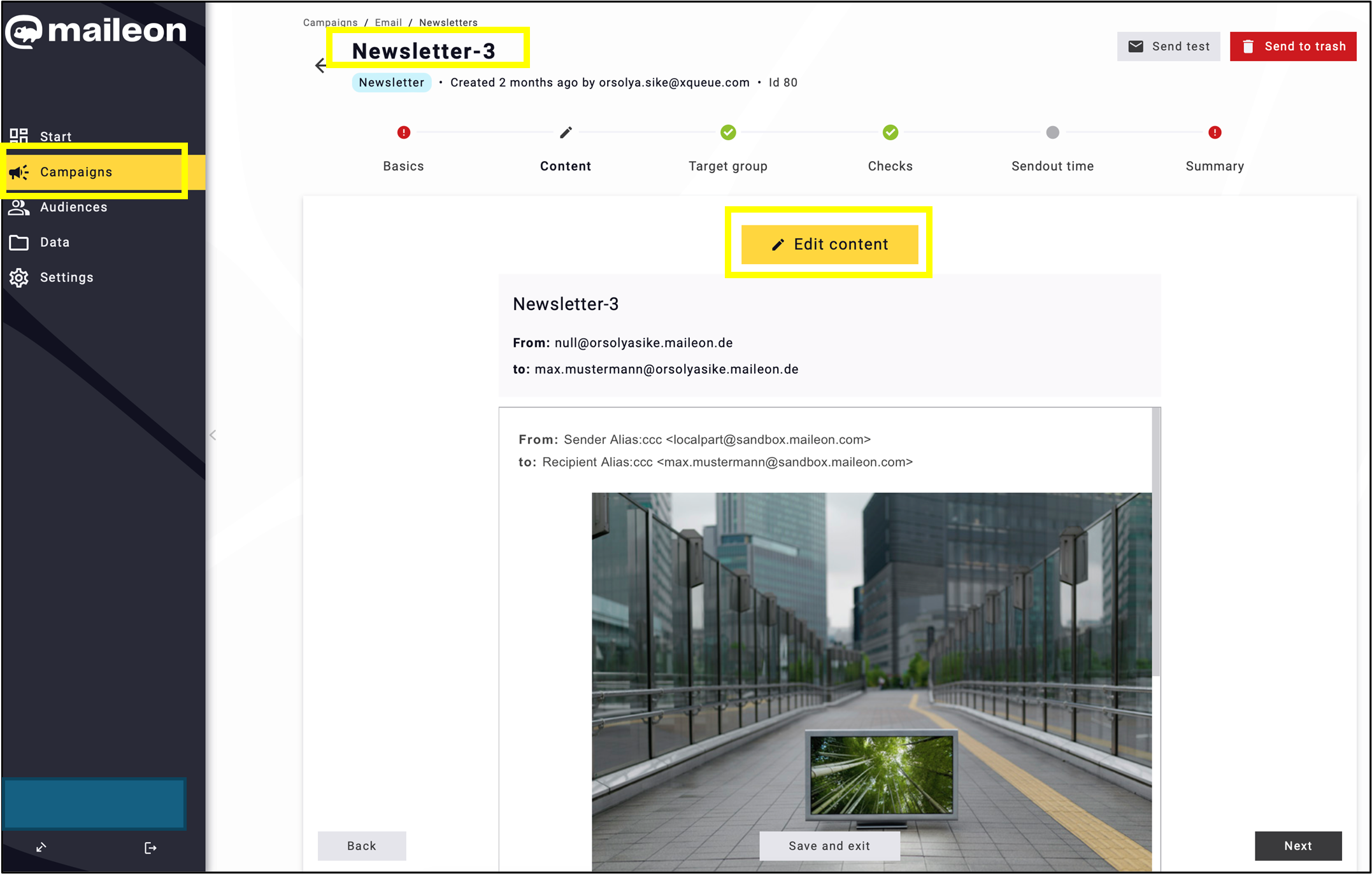 Fig. 15: If Data extension is activated for you, click on the draft and start editing. 