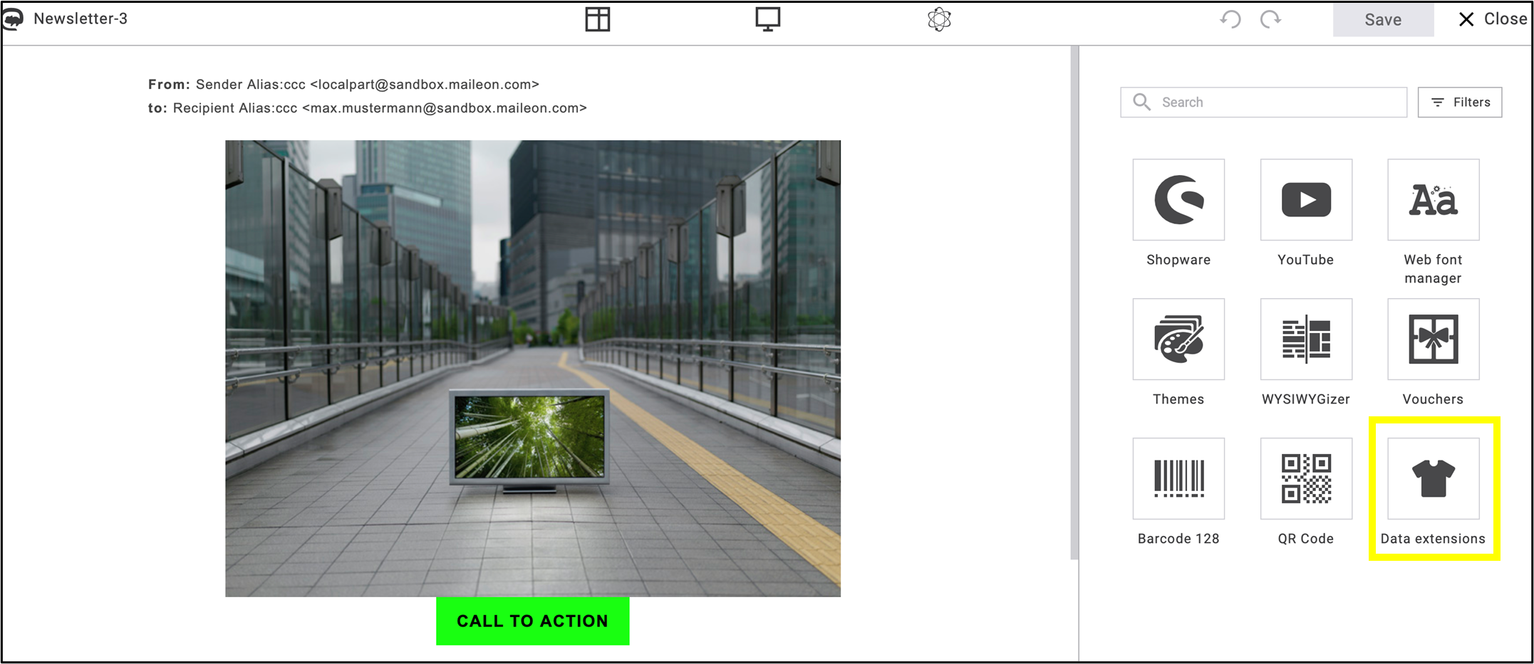 Fig. 16: Access ’Data extensions’ from the apps.
