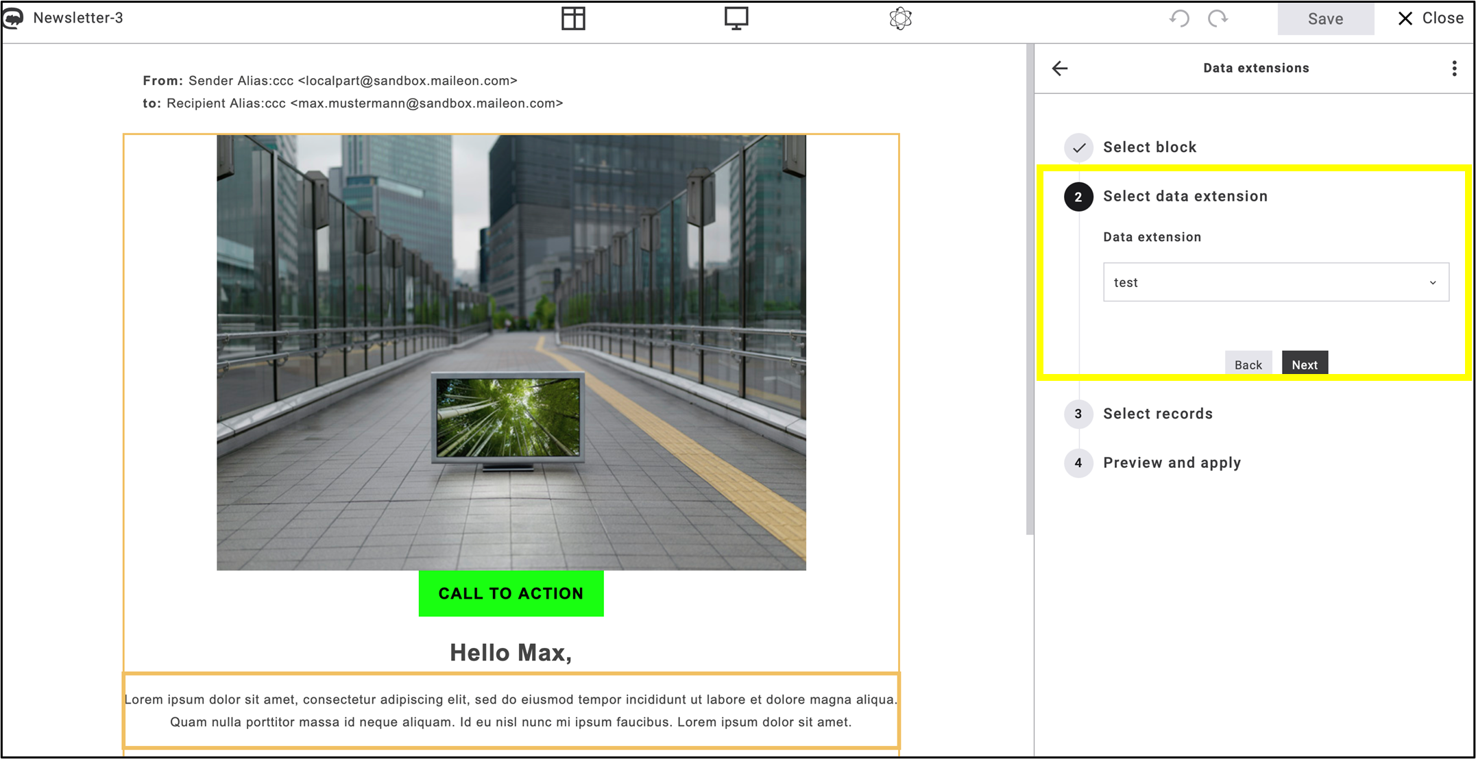 Fig. 18: Select the data extensions, then click ’Next’.