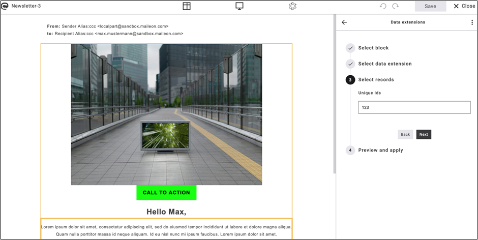 Fig. 19: Filter data extension with unique IDs, then click ’Next’.
