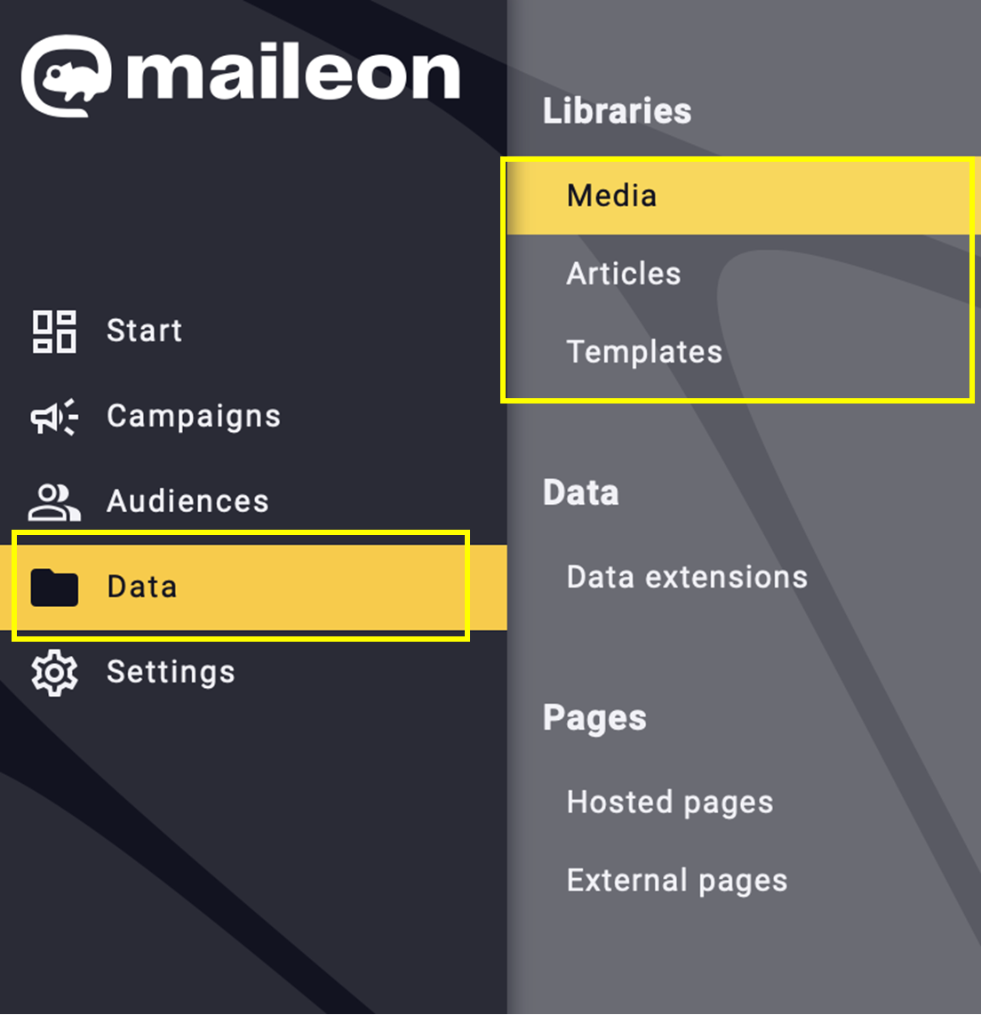 Fig. 2. ‘Media’, ‘Articles’, and ‘Templates’ are now organised into one section for easier access.