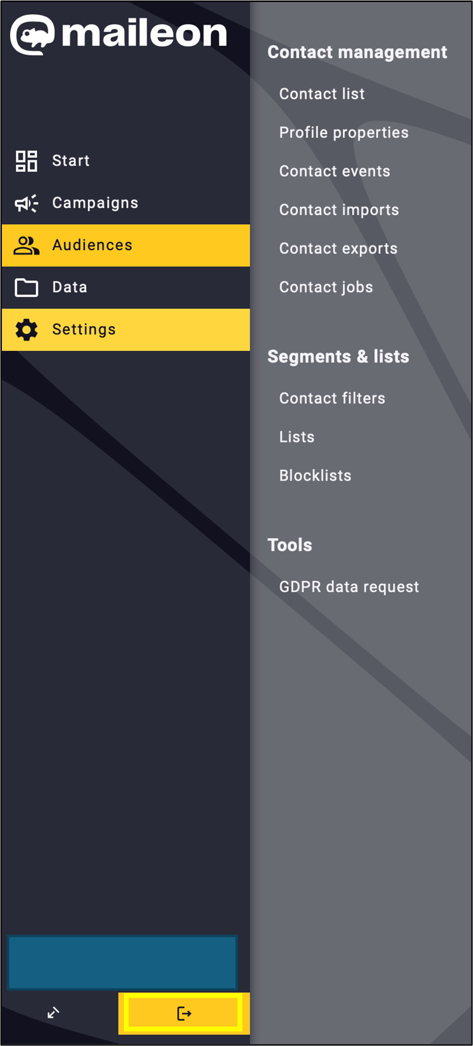 Fig. 15: The ‘Log out’ function is located at the bottom of the menu bar.
