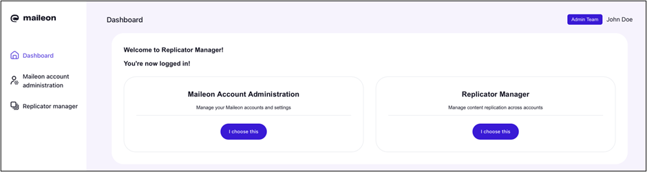 Fig.1: Login options on the Dashboard of Replicator Manager.