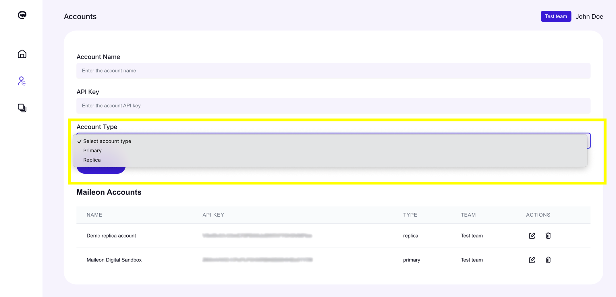 Fig. 3: Account type options.