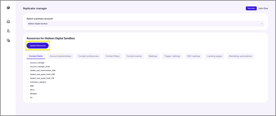 Fig. 5: Click ’Update Resources’ to access available resource types.