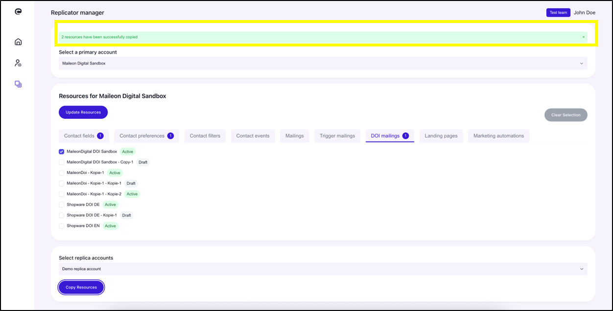 Fig. 8: Green pop-up indicates copying success.