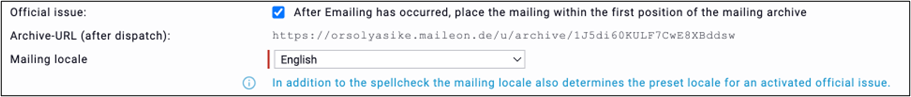 Fig. 3: Basic settings in the emailing draft, items (1, 2 and 3) relevant for the ‘Emailing Archive’.