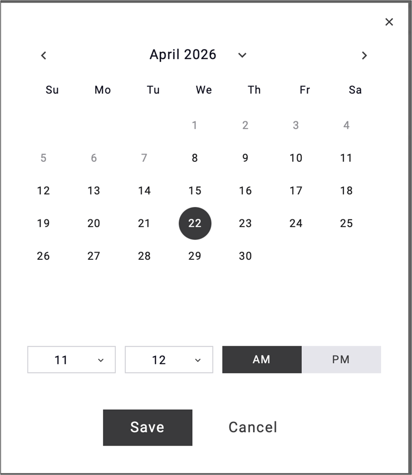 Fig. 6: Set the timing in the pop-up calendar, then click ‘Save’.