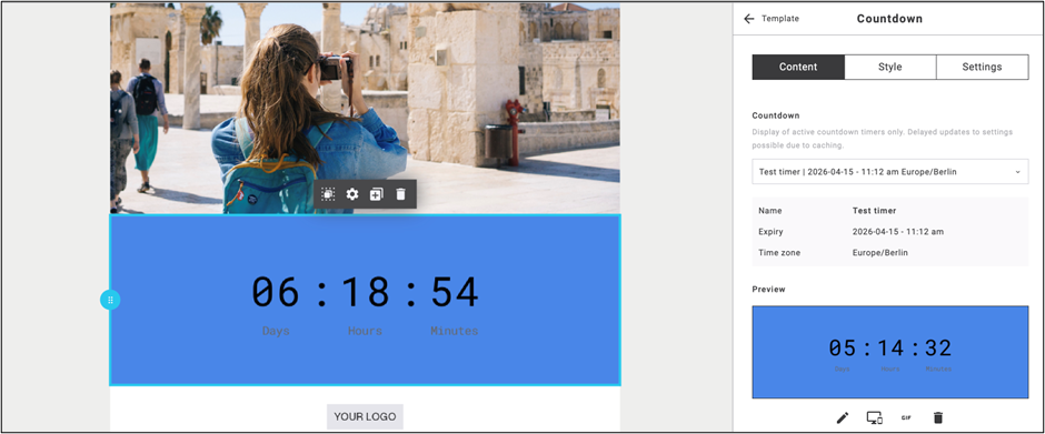 Fig. 13: Add the configured countdown timer directly to the emailing.