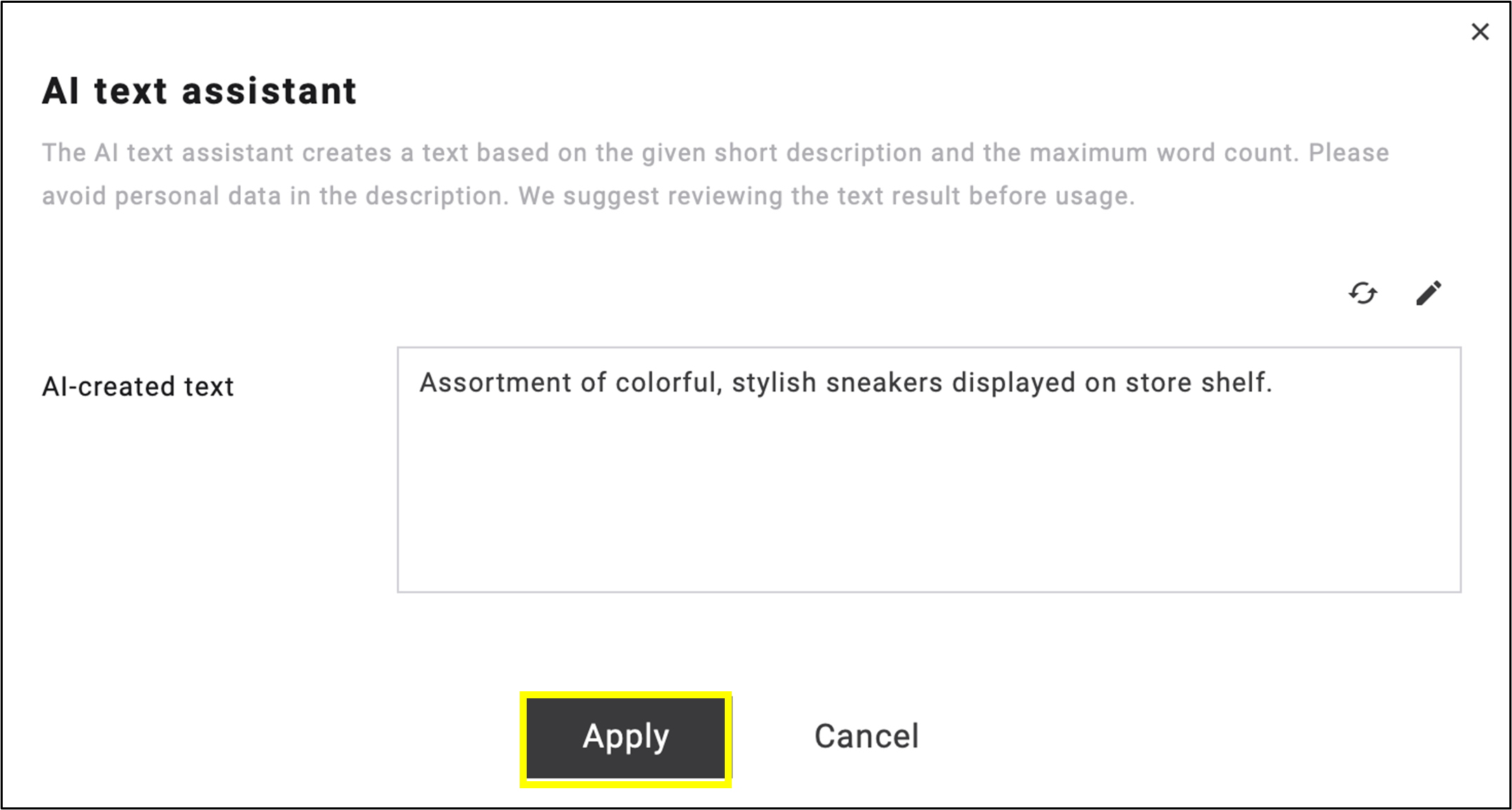 Fig. 16: Click ’Apply’ to accept the suggested text.