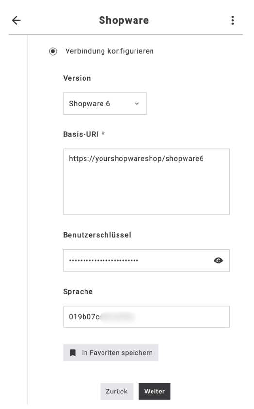 Abb. 11: Geben Sie die relevanten Daten aus dem Webshop ein.