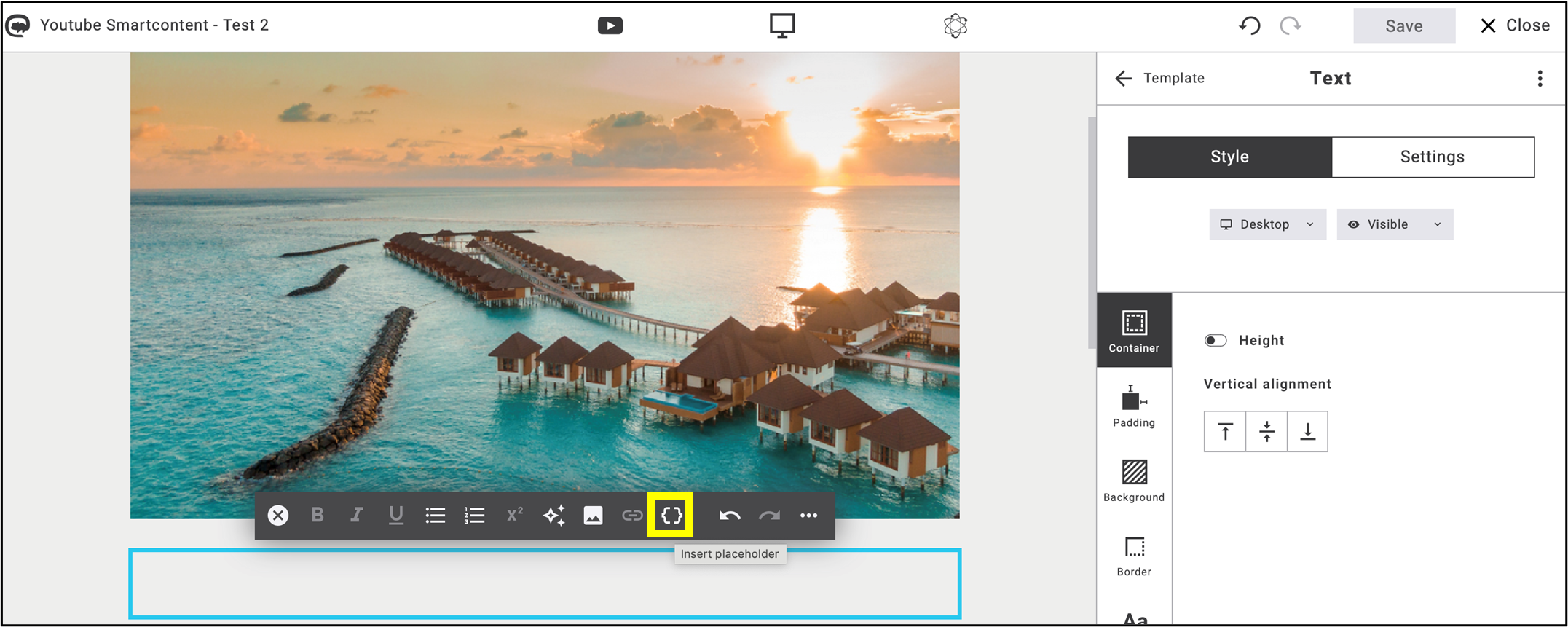 fig. 4: Click the ‘Insert Placeholder’ icon to begin setting the parameters.