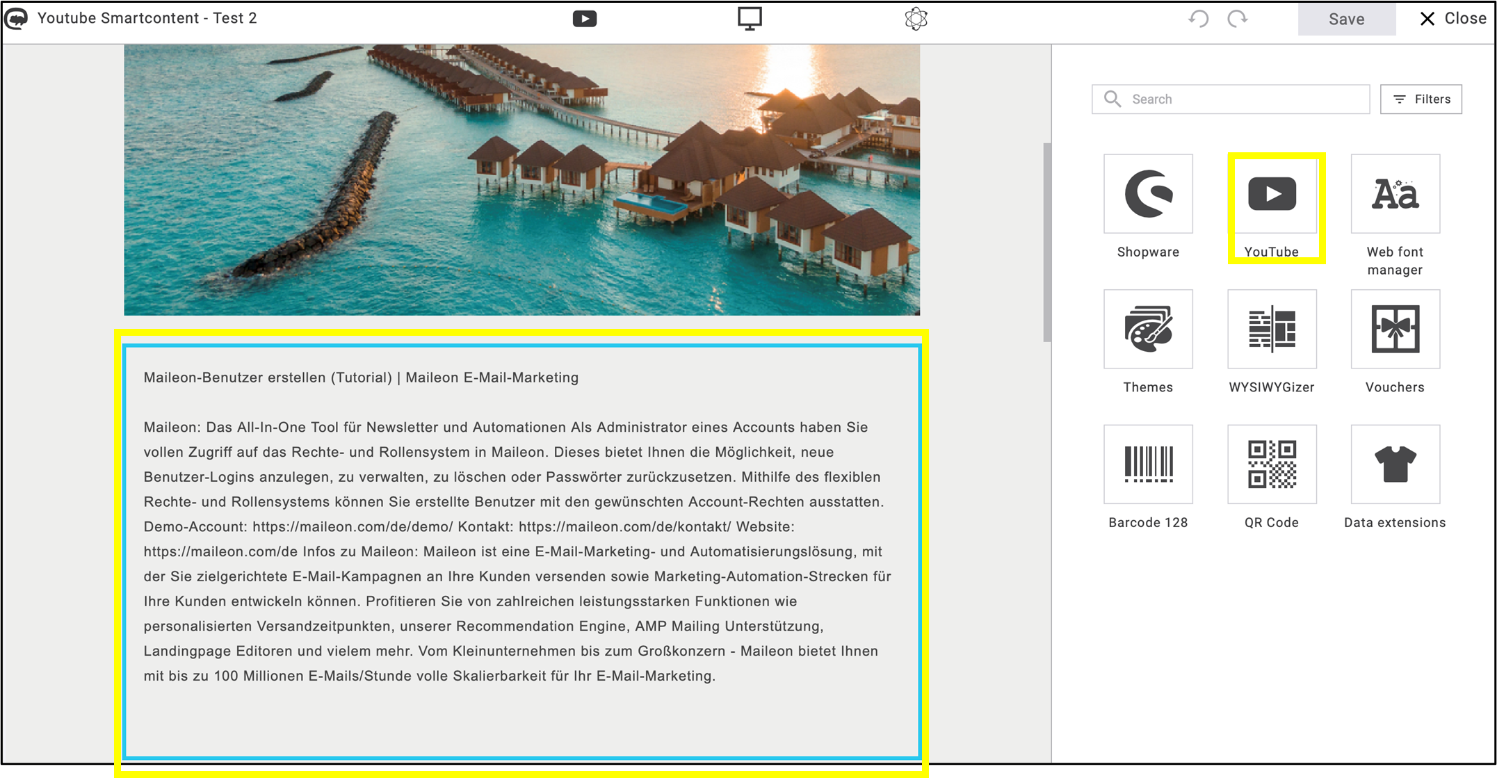 fig. 10: Video placeholders are now displayed in the email.