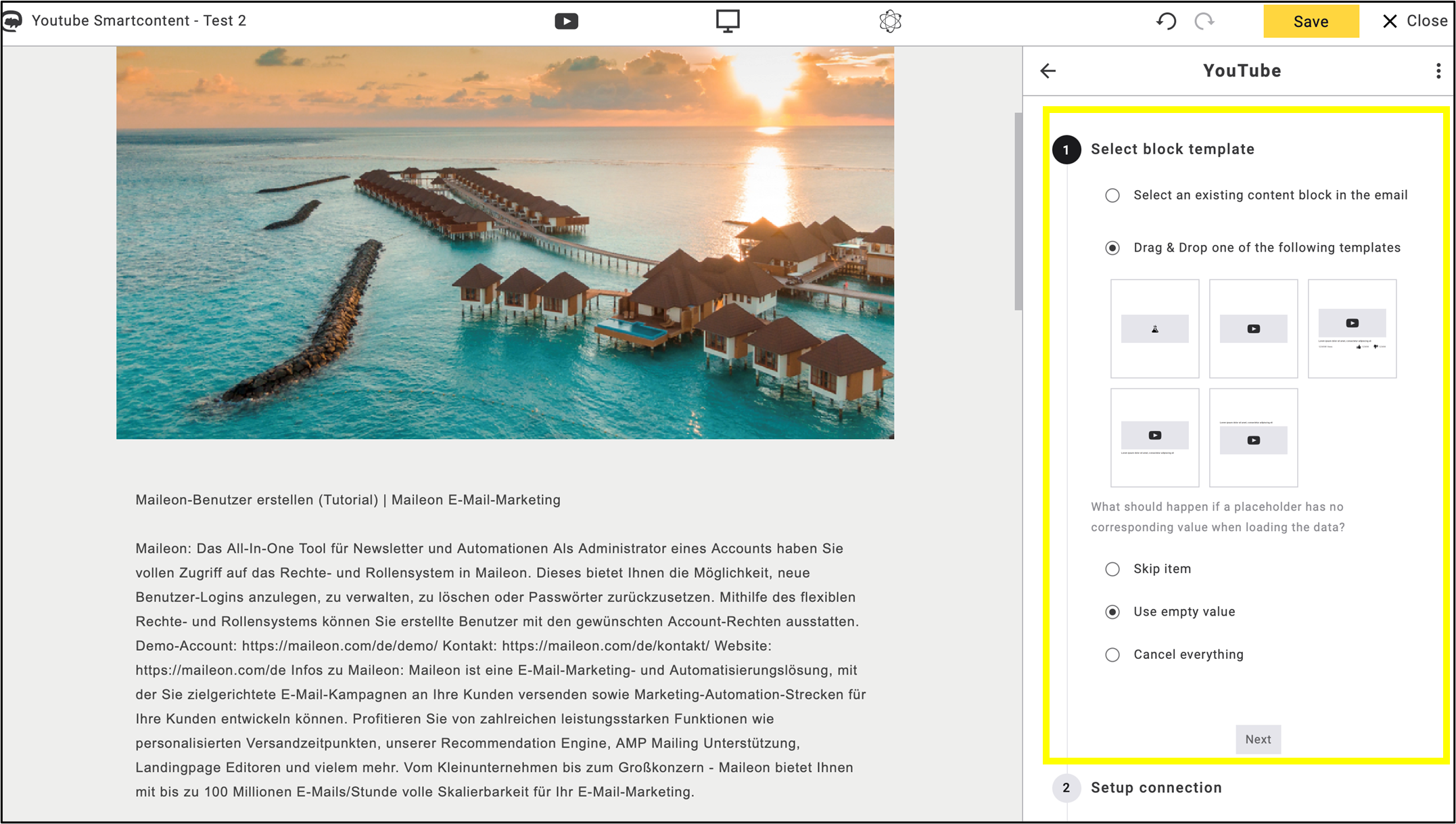 fig.11: Drag and drop a template in a separate box above the placeholders.