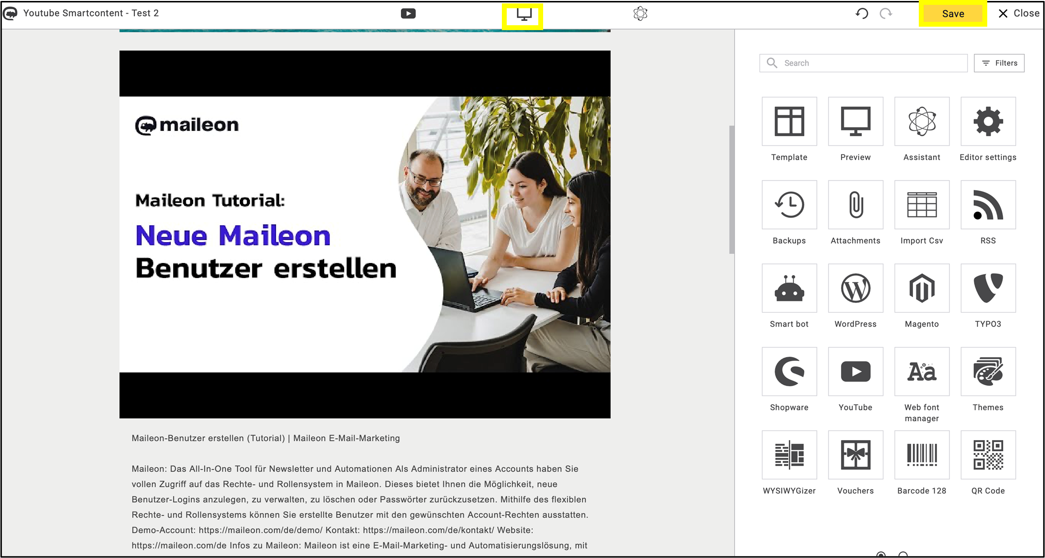 fig. 15: Save your emailing and check it in ’Preview’ mode.