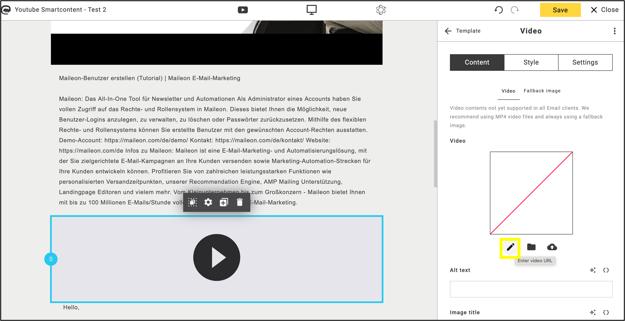 fig. 18: Clicking on the pen icon opens the insert placeholder option.