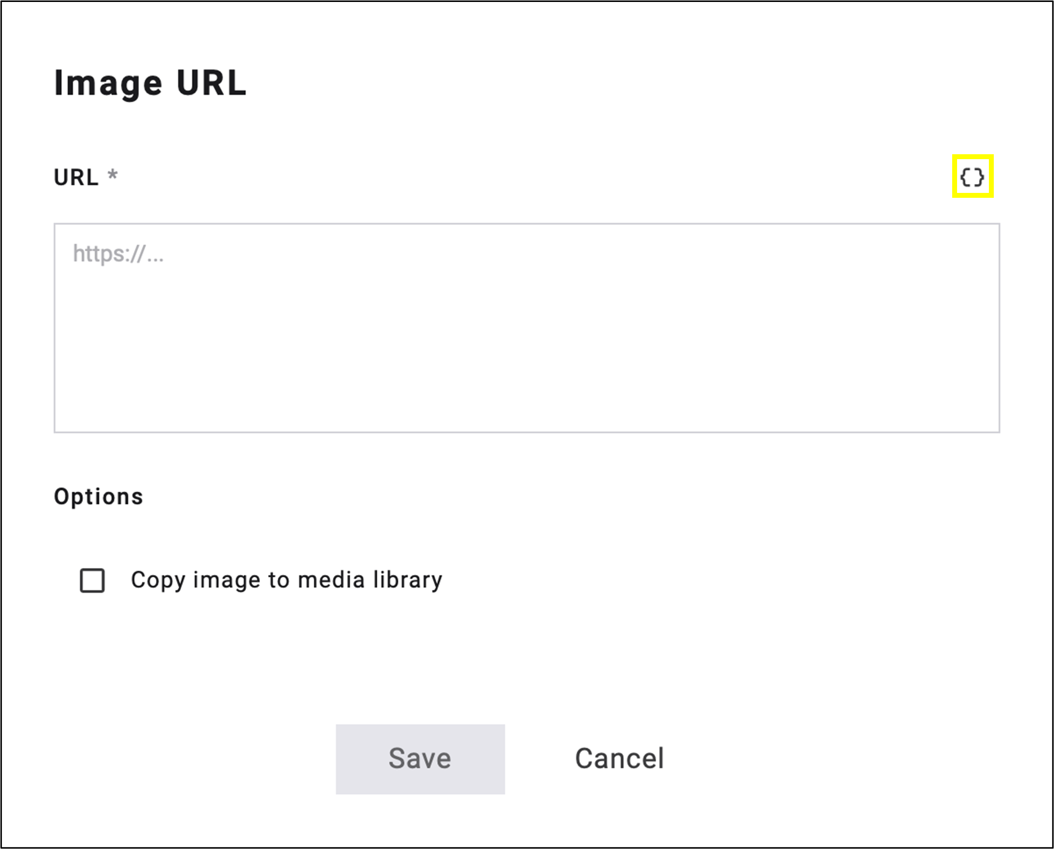 fig. 25: Click the insert placeholder icon to choose between the link and thumbnail.