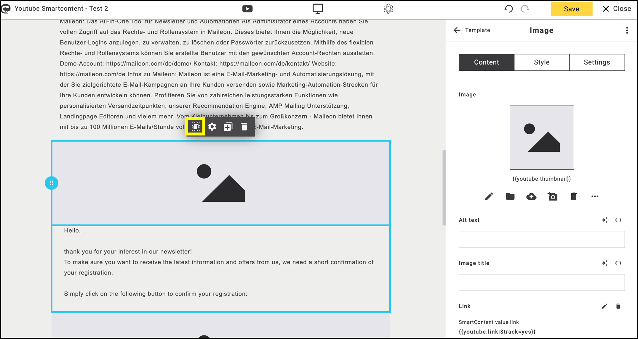 fig. 28: Click ’Select adjacent elements’ to select the image and the text block.