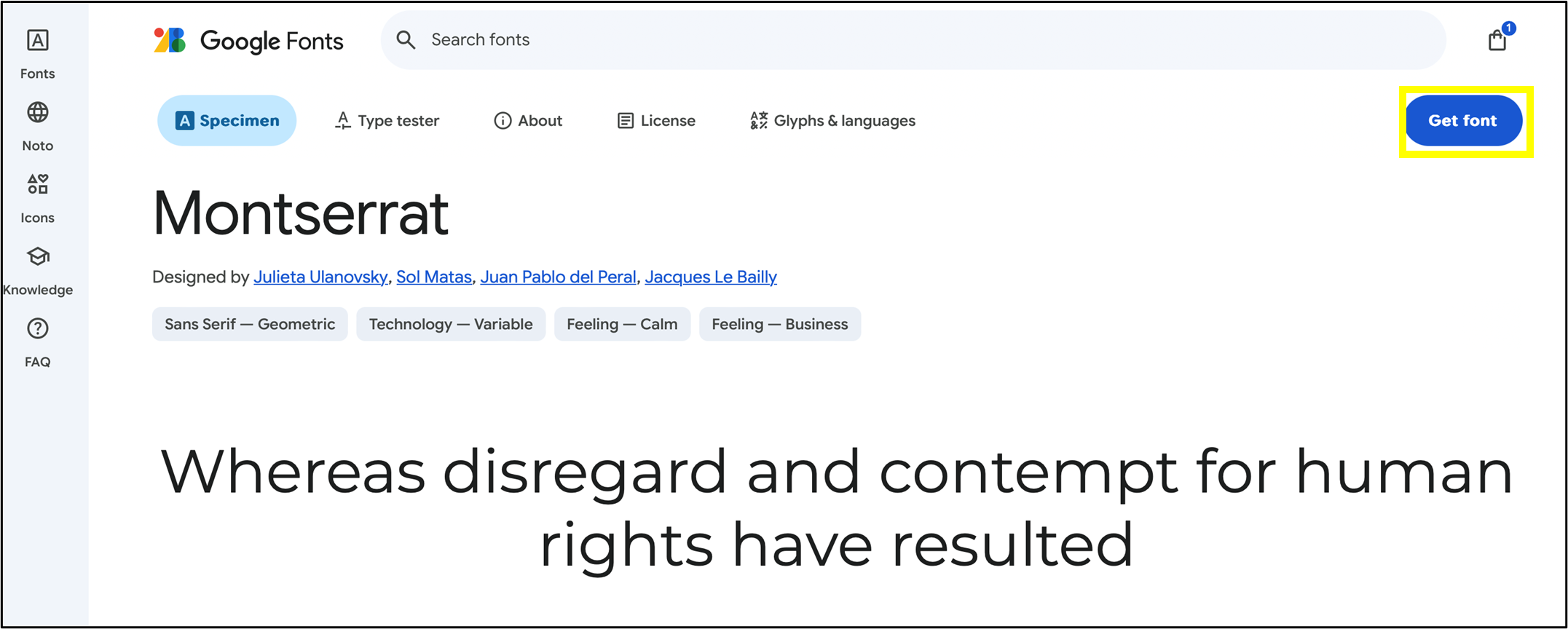 fig 34: Select your desired font from Google Fonts and click ’Get Font’ to use it.