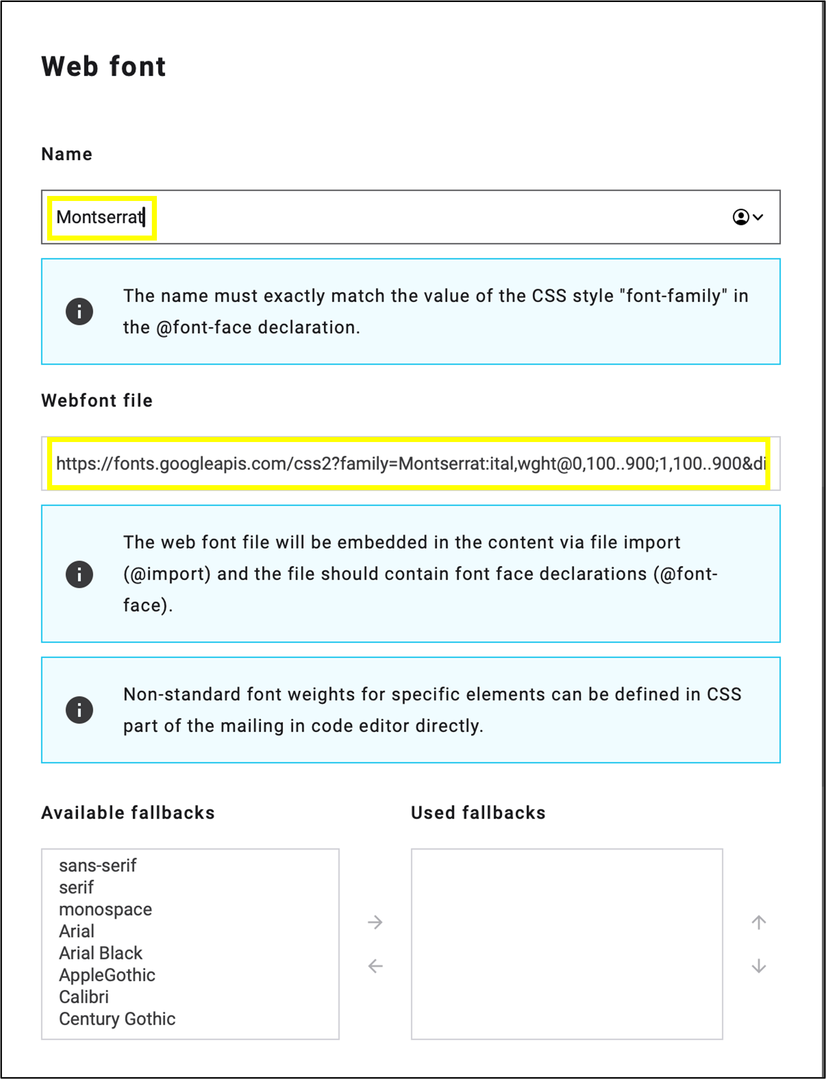 fig. 38: Add the font name and reference link.