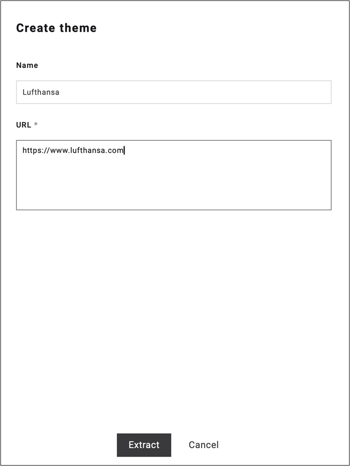 fig. 47: Click ‘Extract from webpage’, enter a name and website URL, then click ‘Extract’.