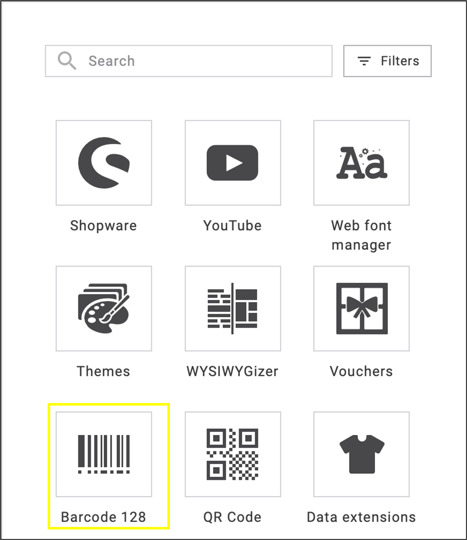 fig. 52: Use ‘Barcode 128’ widget to generate and insert barcodes into your emailings or landing pages.