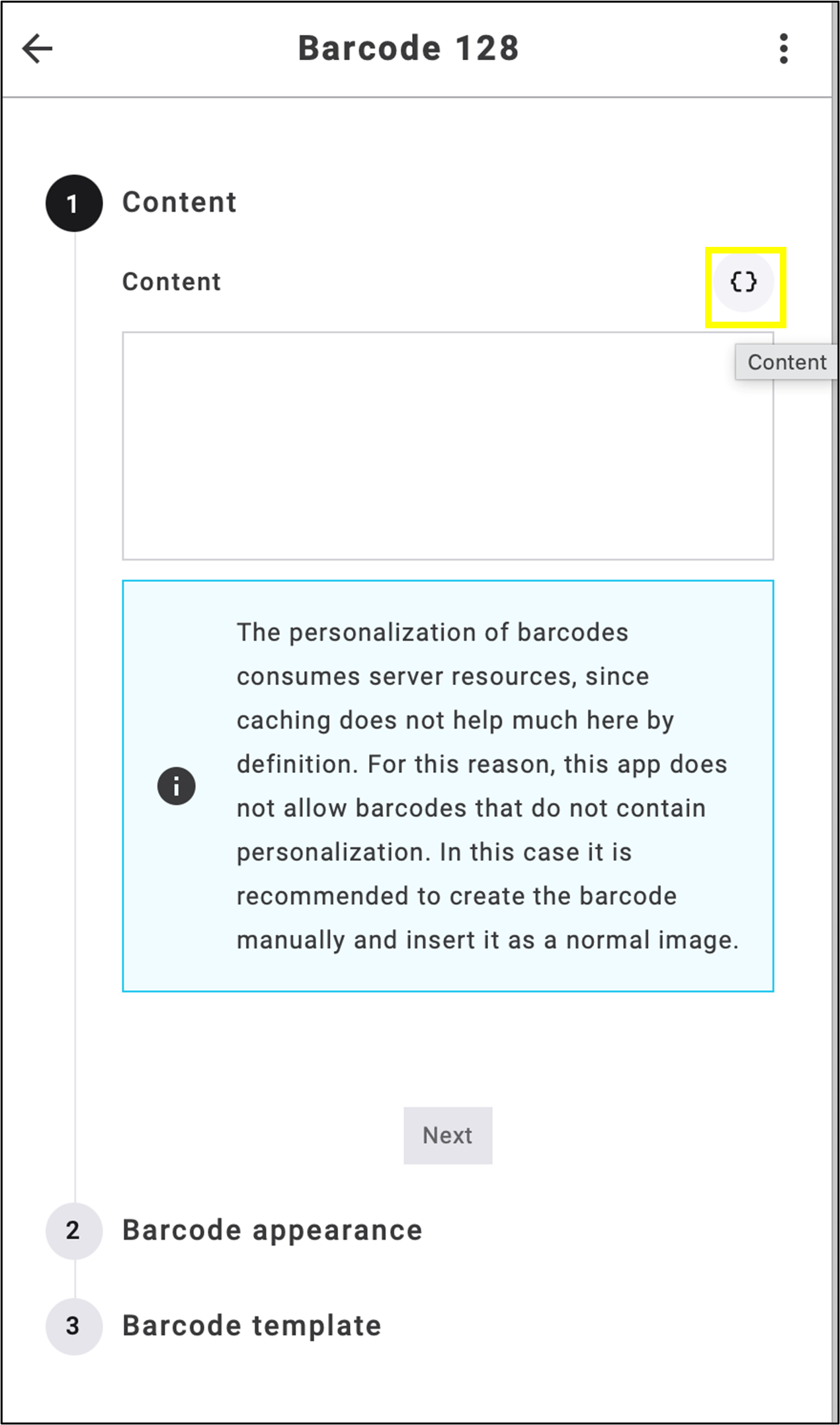 fig. 53: After opening the widget, click the placeholder icon to start the process.