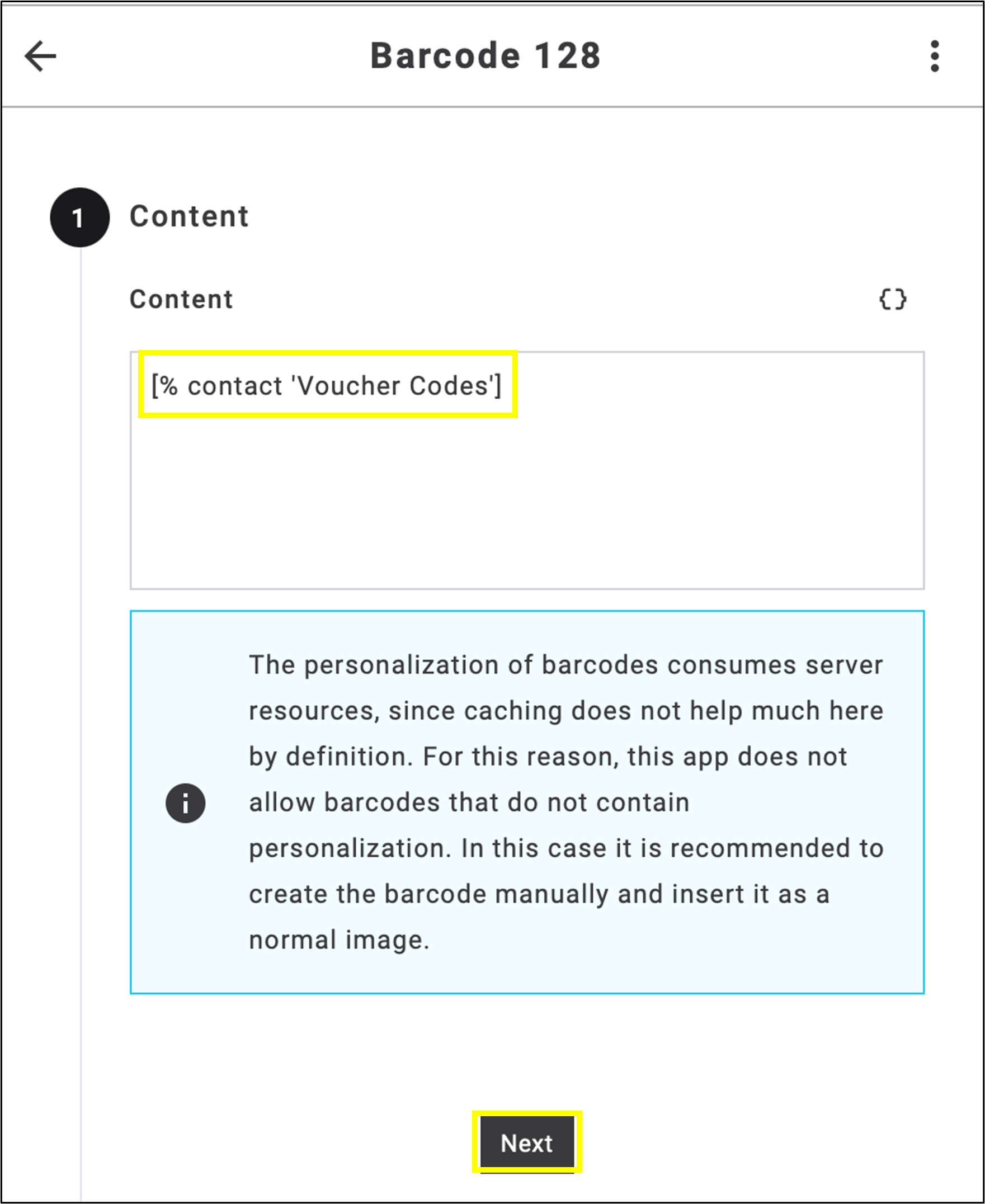 fig. 55: The placeholder is now added to the content area and integrated directly into the emailing.